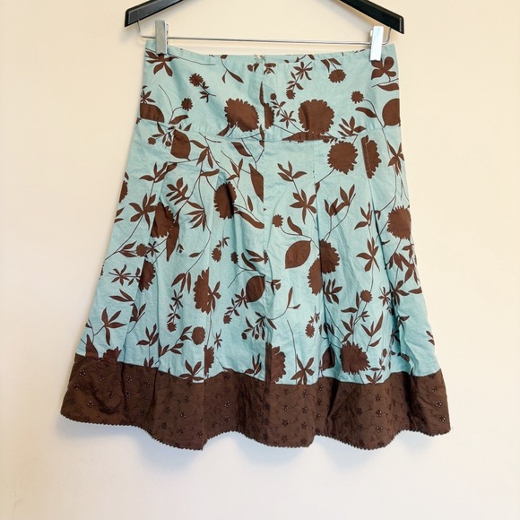 Y2K Teal and Brown Floral Skirt with Embroidered Eyelets size 6 Merona - Picture 1 of 8